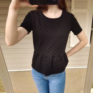 Madewell Black Polka Dot Peplum Top